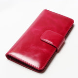Women Multi-Card Oil Wax Leather Wallet Long Genuine Leaher Wallet Holder Good Quality Zipper Pocket Multi-Color Fashion Clutch