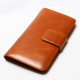 Women Multi-Card Oil Wax Leather Wallet Long Genuine Leaher Wallet Holder Good Quality Zipper Pocket Multi-Color Fashion Clutch