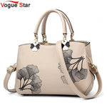 Women Leather  Embroidery Flower Tote Bag