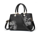 Women Leather  Embroidery Flower Tote Bag