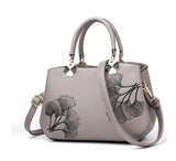 Women Leather  Embroidery Flower Tote Bag