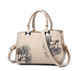 Women Leather  Embroidery Flower Tote Bag