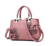 Women Leather  Embroidery Flower Tote Bag