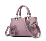 Women Leather  Embroidery Flower Tote Bag