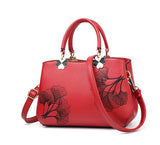 Women Leather  Embroidery Flower Tote Bag