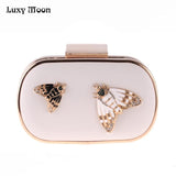 LUXY MOON Evening Bag Diamond Pearls Beaded Insect Clutch Bag for Women's Purse Handbag Wedding Wallet Shoulder Bag White ZD817